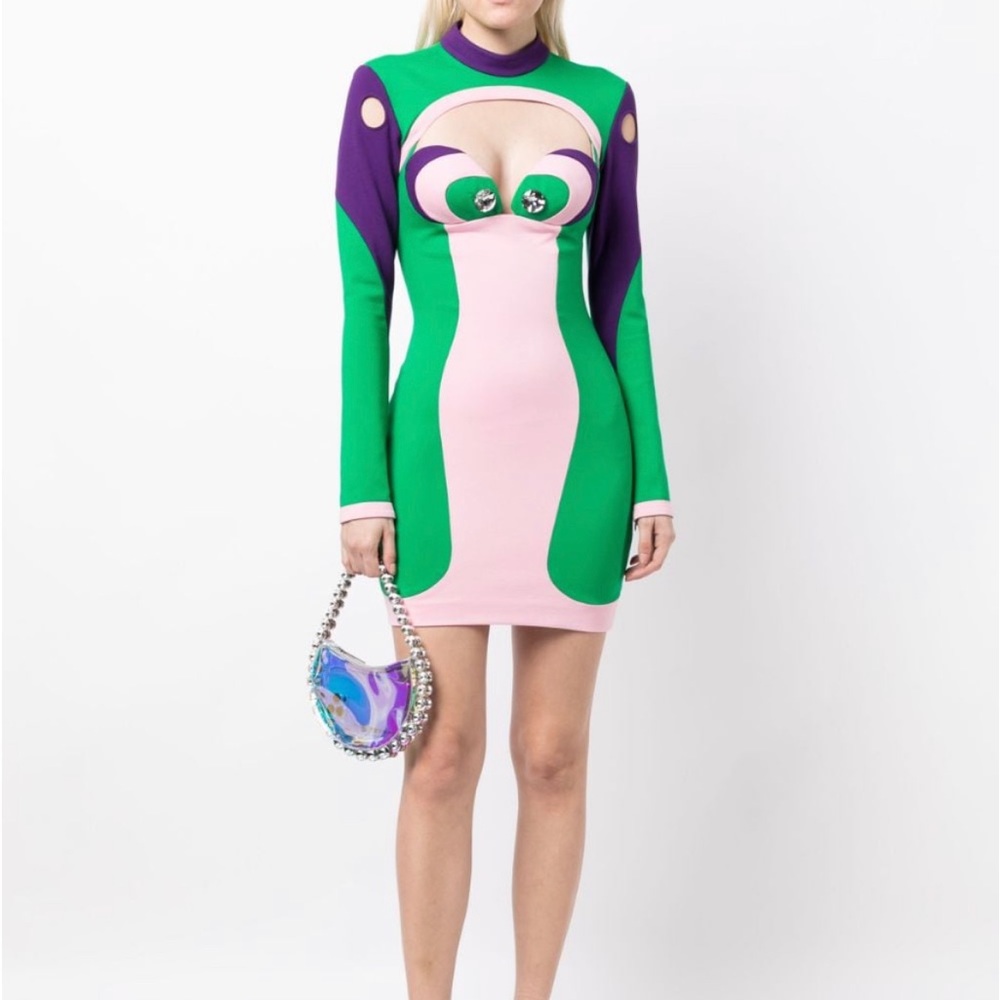 AREA - bustier-cup long-sleeved dress